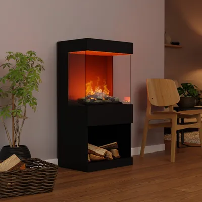 Produktbild von GLOW FIRE Elektrokamin 'OGF 2'| Wasserdampf Kamin mit OMC 400 mit Holzdekoration in Schwarz als Raumteiler | HxBxT: 55x110x40 cm