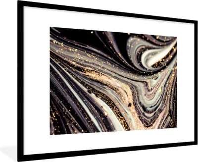 Produktbild von MuchoWow® Gerahmtes Poster Marmoroptik - Schwarz - Gold - Weiß - Glitter - Marmor 90x60 cm - Poster mit Schwarzem Bilderrahmen Wandposter Rahmen Foto Bilder - Wanddekoration - Fotos