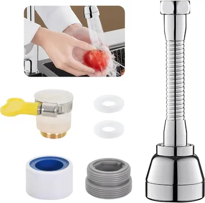 Produktbild von 360° Drehbare Küchenarmaturverlängerung, 3 Modi Aerator, Edelstahl und Messing, für Küche und Bad, Silber