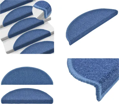 Image de vidaXL 15 pcs. Tapis d'escalier Bleu 65 x 24 x 4 cm - Tapis d'escalier - Tapis de marche - Tapis de marche