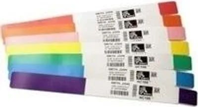 Immagine prodotto di Braccialetto Zebra Z-Band Splash, bianco, etichetta autoadesiva, stampa a trasferimento termico, Zebra, 2,5 cm x 25 cm, 350 pezzi