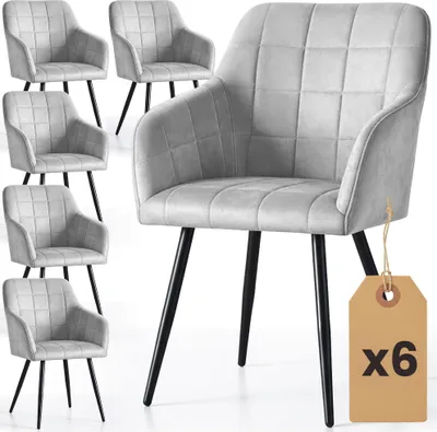 Produktbild von 6er Set Polsterstühle mit quadratischen Ziernähten LUXANO Grau mit schwarzen Beinen