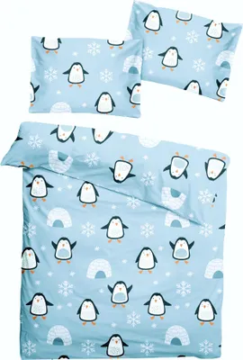Produktbild von JACK Fein Biber Bettwäsche Baby 2 tlg 100x135cm Pinguin Iglu Blau mit RV