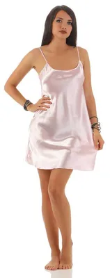 Produktbild von Damen kurzes Satin Negligé Nachtkleid Nachthemd Satin; Puderrosa S