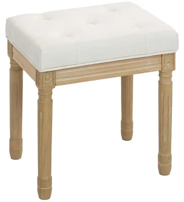 Produktbild von Leinen Sitzhocker, Polsterbank, Fußbank mit gepolstertem Sitz, Holzbeine, 42 x 32 x 46,5 cm, Beige
