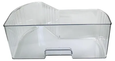 A clear plastic refrigerator drawer or bin.