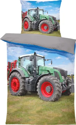 Produktbild von Bettwäsche 135x200 cm Traktor Trecker Landmaschinen grün grau Wende Microfaser