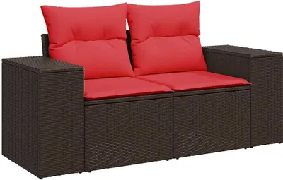 Produktbild von vidaXL Gartensofa mit Kissen 2-Sitzer Braun Poly Rattan