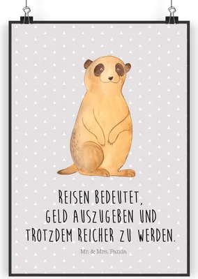 Produktbild von Mr. & Mrs. Panda Bild Erdmännchen DIN A3 - Grau Pastell - Geschenk, Wandbild, Traveling, Kunstdruck, Plakat, Spruch, drucke, Reisen, Afrika, wanddeko, Roadtrip