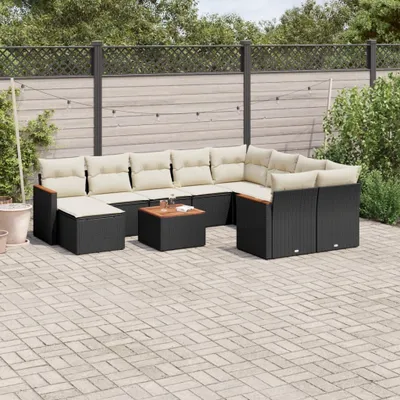 Produktbild von Design 11-tlg. Garten-Sofagarnitur mit Kissen Schwarz Poly Rattan, Gartenmöbel-Sets 2024 Neu