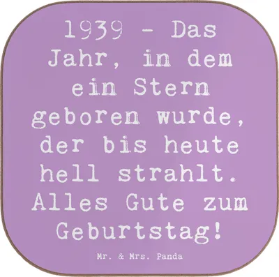 Produktbild von Mr. & Mrs. Panda unterleger Spruch 1939 Geburtstag - Lavendeltraum - Geschenk, Untersetzer Glas, Happy Birthday, Holzuntersetzer, Tee, gläseruntersetzer, feiern, Alter