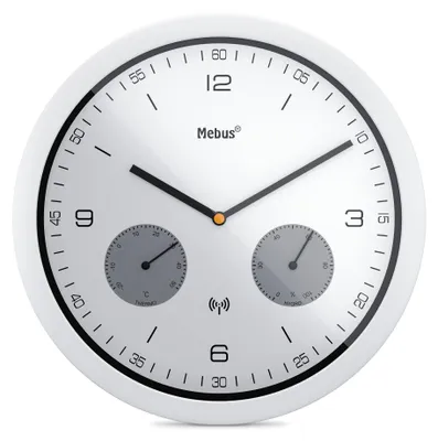 Funk-Wanduhr mit Thermometer & Hygrometer, 26 cm, weiß
