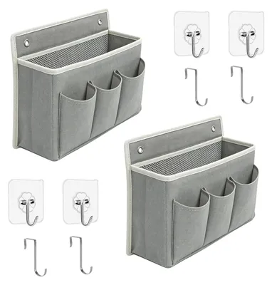 2 Hängeregal mit Haken, Tür-Organizer, 3 Fächer, Canvas, Grau