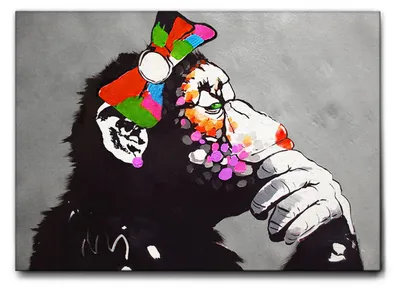Zdjęcie produktu dla Giallobus - Pani Małpa - Banksy - 100D x 70S cm - Obraz - Standaard frame canvas