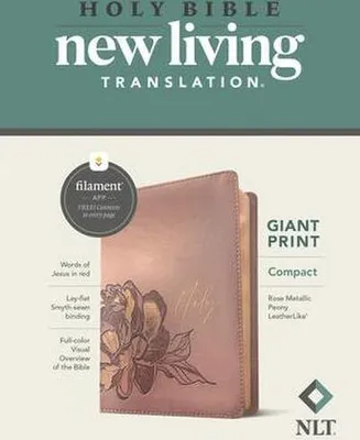 Obrázek produktu pro NLT Compact Giant Print Bible, Filament Enabled (Leatherlike, Rose Metallic Peony, Red Letter)