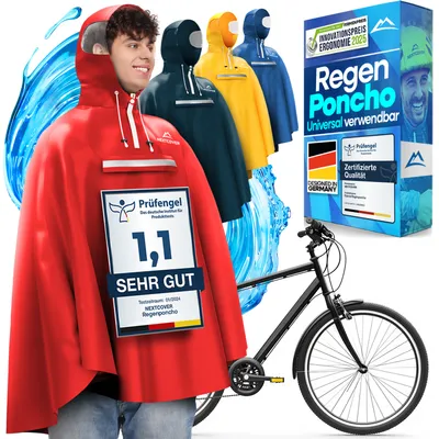 Produktbild von NEXTCOVER®  Regenponcho Fahrrad für Damen & Herren - mit [AquaShield 2.0] Technologie I Regenponcho Wandern, Fahrrad-Regencape, Angel Poncho, Regenponcho Herren, Regencape Damen wasserdicht Fahrrad