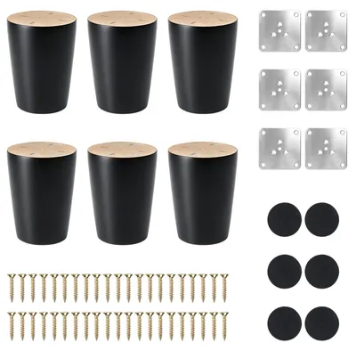 Productafbeelding van Solidchoice - Set van 6 Houten Meubelpoten 6 cm Zwart
