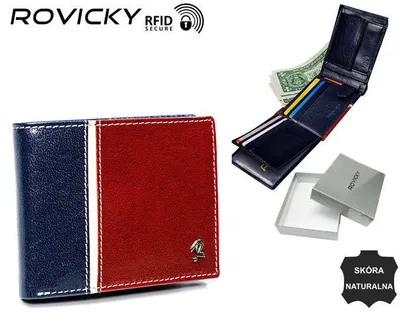 Obrázok produktu pre Rovicky Pánska kožená peňaženka zabezpečená technológiou RFID Veszto červená, modrá tmavá univerzálny