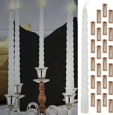 Produktbild von Stabkerze 'Twisted' 24er Set weiß H20cm Paraffin Kerze gedreht Dekokerze Wachskerze Spiratkerze