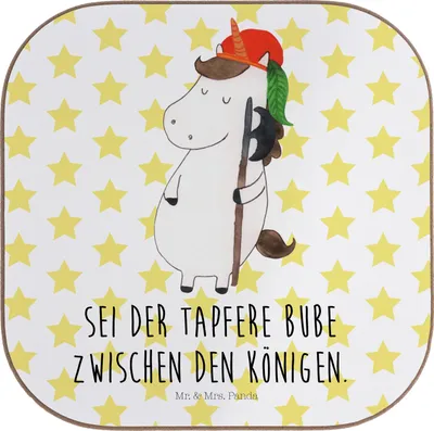 Produktbild von Mr. & Mrs. Panda Untersetzer für Gläser Einhorn Junge - Weiß - Geschenk, Tassenuntersetzer, Getränkeuntersetzer, Flaschenuntersetzer, Unicorn, Tischuntersetzer, Einhörner