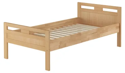 Produktbild von Massivholzbett Seniorenbett Buche natur 90x200 Einzelbett Hohes Bett Zubehör wählbar V-60.74-09 Rollrost inkl.