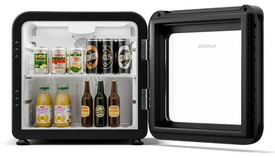 Produktbild von Klarstein Audrey Evo Getränkekühlschrank Mit Glastür - 45L Mini-Kühlschrank, Retro-Design, Doppelt Verglaste Tür, LED-Beleuchtung, 0-10 °C, , Schwarz