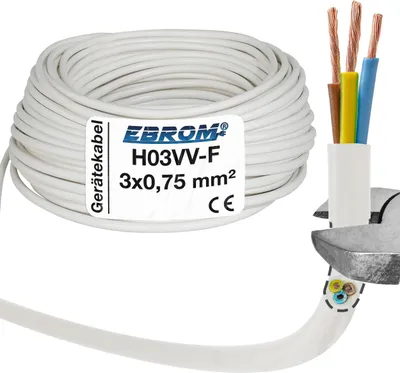 Produktbild von 50 m Schlauchleitung H03VV-F 3G0,75 mm² - 3x0,75 mm² - weiß - 50 Meter Ring