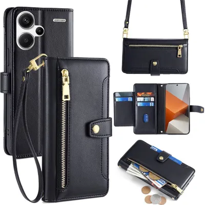 Produktbild von Handykette Xiaomi Hülle mit Band Handyhülle Kartenfächer Kunstleder Umhängetasche Redmi Note 13 Pro+ 5G Schwarz