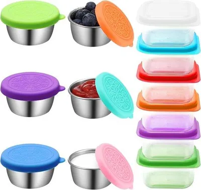 Image de Set à vinaigrette en acier inoxydable comprenant 6 récipients et un support pour sauces