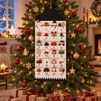 Produktbild von Adventskalender zum Befüllen, 24 Taschen Stoff, Weihnachtskalender zum Aufhängen, wiederverwendbar, Weihnachtsdeko