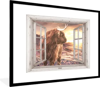 Produktbild von MuchoWow® Gerahmtes Poster Schottische Highlander - Landschaft - Ansicht 80x60 cm - Poster mit Schwarzem Bilderrahmen Wandposter Rahmen Foto Bilder - Schlafzimmer-Dekorationen - Fotoposter