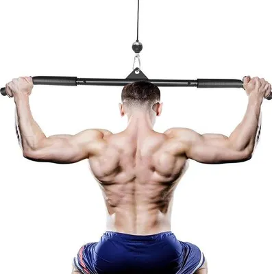 Produktbild von DigiRigi® Latzug- & Bizepsstange, gerade Trainingsstange aus massivem Stahl, schwarz, PVC-getauchte Griffe, 3-teilig abnehmbar, 150 kg, für Kabelzug/Power Rack