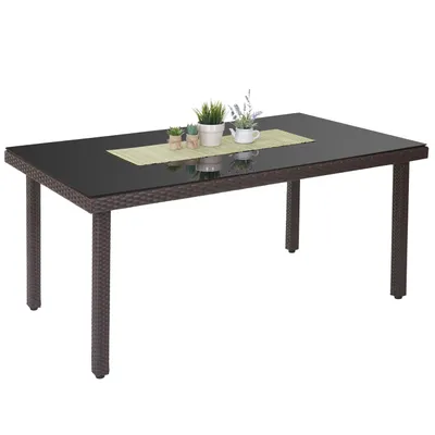 Produktbild von Poly-Rattan Gartentisch Cava, Esstisch Tisch mit Glasplatte, 160x90x74cm braun