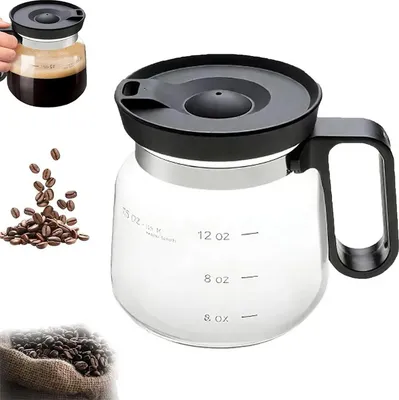 Produktbild von Kaffeebecher Glas 16oz, Kaffeemaschinenform, auslaufsicher mit Deckel & Griff, tragbar, hitzebeständig, für Kaffee, Tee & heiße Schokolade