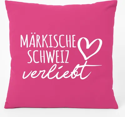 Produktbild von Huuraa Kissen Märkische Schweiz verliebt 40x40cm mit Füllung Fuchsia Baumwolle Dekokissen Geschenkidee