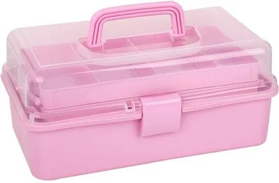 Image de Boîte de rangement en plastique - avec compartiments - rose - 33 × 21 × 14 cm