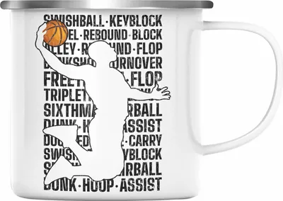 Produktbild von Trendation - Basketball Spieler Emaille Tasse Geschenk Basketball-Trainer Coach Geschenkidee (Silber)