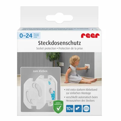 Obrázok produktu pre REER chránič zásuvky lepidlo biely 10 kusov