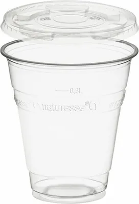 Produktbild von 250x  Trinkbecher 300ml + Deckel ohne Loch aus Biokunststoff (PLA)
