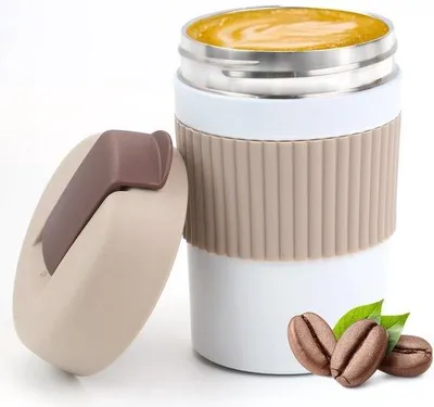Immagine prodotto di Tazza termica isolata, 350 ml, tazza da viaggio in acciaio inossidabile, tazza da caffè portatile, tazza automatica a tenuta sottovuoto, tazza da caffè, tazza da caffè per bevande calde e fredde, marrone