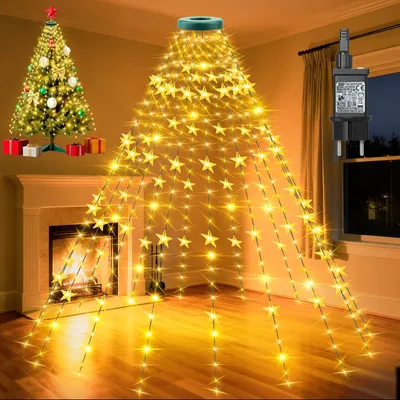 Weihnachtsbaum-Lichterkette, 2 m, 400 LEDs, Sterne, Timer, IP44