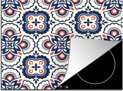 Produktbild von KitchenYeah© Herdabdeckplatte Blumen - Retro - Design , 57x51cm, Küche Deko, Glaskeramikkochfeld Herdabdeckung, Abdeckplatte fùr Kochfeld