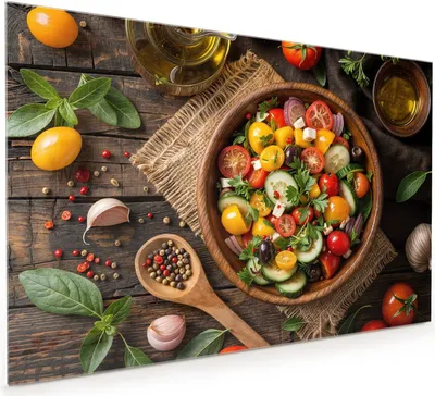 Produktbild von Küchenrückwand Spritzschutz Glas mit Motiv Frischer Gemüsesalat 40 x 40 cm