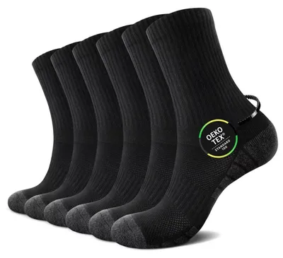 Immagine prodotto di 6 paia di calzini sportivi da uomo e da donna, taglia 39-42, in cotone traspirante, colore nero, bianco e grigio