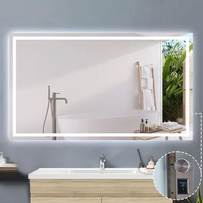 Produktbild von LED Badezimmerspiegel mit Knopfschalter Beschlagfrei Kaltweiß Dimmbar Speicherfunktion 100x60cm