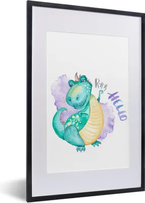 Produktbild von MuchoWow® Gerahmtes Poster Kinderzimmer - Dinosaurier - Weiß - Jungen - Mädchen - Kinder 40x60 cm - Poster mit Schwarzem Bilderrahmen Wandposter Rahmen Foto Bilder - Poster in Rahmen