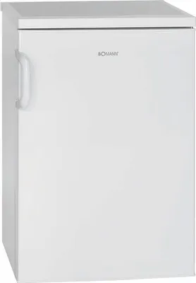 A white Bomann refrigerator is shown from the front.