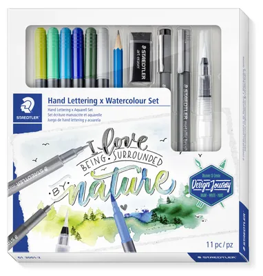 Produktbild von STAEDTLER Mixed Set  "Handlettering" Aquarell Set Etui mit Doppelfasermalern, pigment liner, brush pen, Bleistift, Pinsel und Radierer