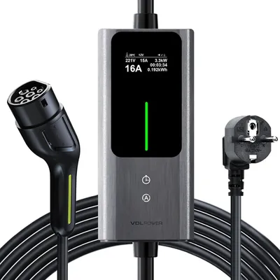 Immagine prodotto di Cavo di ricarica di tipo 2, con spina Schuko, 3,68 kW | 6-16 A | 5 m, caricabatterie per veicoli elettrici monofase con display digitale controllabile, grado di protezione IP65, conforme a IEC 62196-2, adatto per veicoli ibridi plug-in (PHEV)