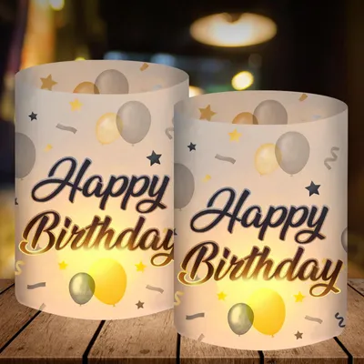 Productafbeelding van 12 Windlichten voor Tafelversiering, Happy Birthday Decoratie voor Verjaardagen
